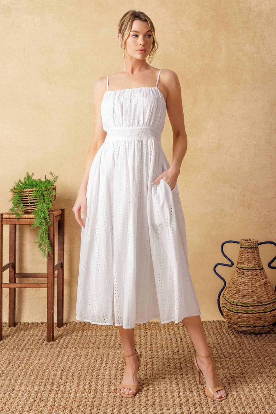 BACK AND FORTH EYELET MIDI DRESS Flying Tomato